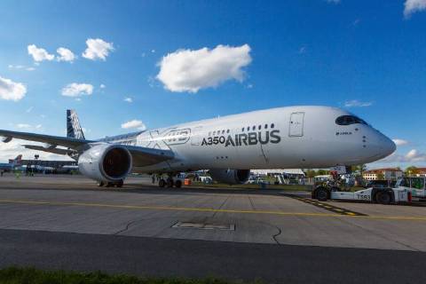 DEU Germany Brandenburg Schönefeld 25 04 2018 ILA Berlin Air Show International Air and Space Exhibition Berlin F WWCF Airbus Industrie Airbus A350 941 After the flight demonstration the Airbus will be parked in a parking position