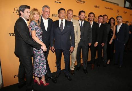 LOS ANGELES, CA - JUNE 11: Kelly Reilly, Wes Bentley, Luke Grimes, Kevin Costner, Taylor Sheridan, Kelsey Asbille, Dave Annable, at the premiere of Yellowstone at Paramount Studios in Los Angeles, California on June 11, 2018. Copyright: xFayexSadoux