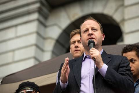 June 24, 2018 - Denver, Colorado, USA - Congressman, JARED POLIS, gave a rousing speech before hundreds of people took to the street of Denver to march against US immigration policies. Denver USA - ZUMAt221 20180624_sha_t221_904 Copyright: xTylerxTomasellox