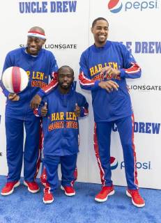 USA: Uncle Drew New York Premiere Tay Firefly Fisher,Jahmani Hot Shot Swanson and Brawley Cheese Chisholm of The Harlem Globetrotters attend the Uncle Drew New York Premiere at Alice Tully Hall Lincoln Center New York New York United States Alice Tully Hall Lincoln Center  LevxRadin