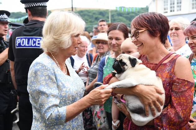 . 16 07 2018. Fowey, United Kingdom. Prince Charles the Duchess of Cornwall visit Cornwall. The Duke and Duchess of Cornwall visit the celebration of Fowey festival meeting local businesses, representatives from Fowey gig club and members of the RNLI on Fowey Quay.  xAndrewxParsonsx xi-Imagesx IIM-18220-0003
