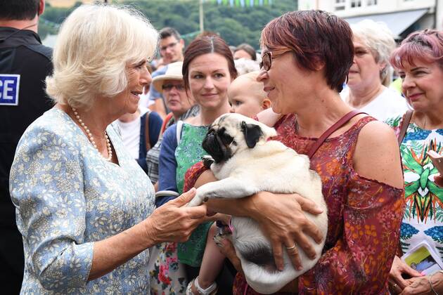 . 16 07 2018. Fowey, United Kingdom. Prince Charles the Duchess of Cornwall visit Cornwall. The Duke and Duchess of Cornwall visit the celebration of Fowey festival meeting local businesses, representatives from Fowey gig club and members of the RNLI on Fowey Quay.  xAndrewxParsonsx xi-Imagesx IIM-18220-0006