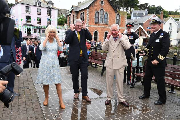 . 16 07 2018. Fowey, United Kingdom. Prince Charles the Duchess of Cornwall visit Cornwall. The Duke and Duchess of Cornwall visit the celebration of Fowey festival meeting local businesses, representatives from Fowey gig club and members of the RNLI on Fowey Quay.  xAndrewxParsonsx xi-Imagesx IIM-18220-0012