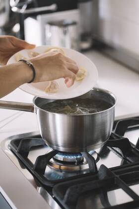 Homemade ravioli, cooking pot model released Symbolfoto  ALBF00513