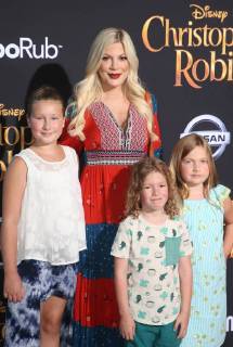 July 30, 2018 - Burbank, CA, U.S. - 30 July 2018- Burbank, California - Tori Spelling, Stella Doreen McDermott, Hattie Margaret McDermott, Finn Davey McDermott.. Premiere Of Disney s Christopher Robin held at Walt Disney Studios Los Angeles at Beverly Hills. Photo Credit: Faye Sadou AdMedia Burbank U.S. - ZUMAa123 20180730_zaa_a123_075 Copyright: xFayexSadouAdmediax