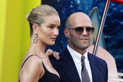 Rosie Huntington Whiteley and Jason Statham at The Meg Film Premiere on 6th Aug 2018 in Hollywood Los Angeles The Meg Film Premiere in Hollywood Los Angeles 2018