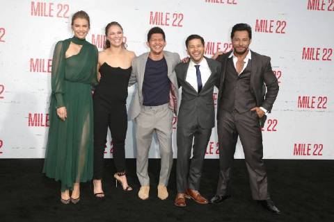 LOS ANGELES, CA - AUGUST 9: Lauren Cohan, Ronda Rousey, Iko Uwais, Carlo Alban and Sam Medina at the Mile 22 premiere at The Regency Village Theatre in Los Angeles, California on August 9, 2018. Copyright: xFayexSadoux