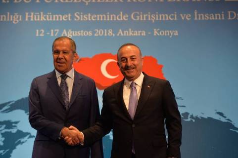 Russian Foreign Minister Sergei Lavrov meets with Turkey Foreign Minister Mevlut Cavusoglu in Ankara, Turkey, 14th August, 2018  16086466