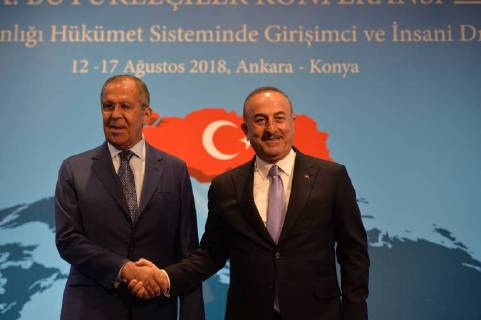 Russian Foreign Minister Sergei Lavrov meets with Turkey Foreign Minister Mevlut Cavusoglu in Ankara, Turkey, 14th August, 2018  16086471