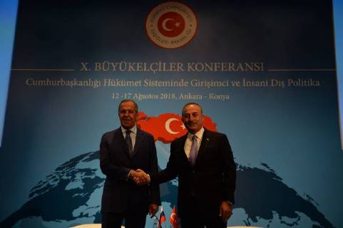 Russian Foreign Minister Sergei Lavrov meets with Turkey Foreign Minister Mevlut Cavusoglu in Ankara, Turkey, 14th August, 2018  16086472