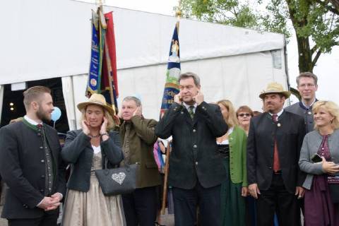 Markus Soeder Bavarian Prime Minister Kerstin Schreyer MDL Ernst Weidenbusch MDL Markus Blume MDL Christoph Goebel District Administrator Keferloh near Muenchen 02 09 18 On the occasion of the Traditional Farmers Market Soeder