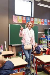 Federation Wallonia - Brussels Minister of Education and School Buildings Marie-Martine Schyns pictured during the first day of the new school year at the Ecole des Charmilles in Thy-Le-Chateau, Monday 03 September 2018. JEAN-LUCxFLEMAL 05419367
