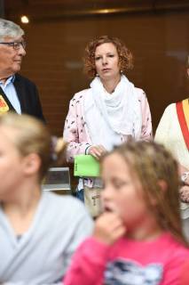 Federation Wallonia - Brussels Minister of Education and School Buildings Marie-Martine Schyns pictured during the first day of the new school year at the Ecole des Charmilles in Thy-Le-Chateau, Monday 03 September 2018. JEAN-LUCxFLEMAL 05419381