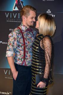Isabell Horn with friend Jens Ackermann at the world premiere of the new Friedrichstadtpalast Show VIVID Grand Show in Berlin on 11 10 2018