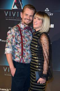 Isabell Horn with friend Jens Ackermann at the world premiere of the new Friedrichstadtpalast Show VIVID Grand Show in Berlin on 11 10 2018