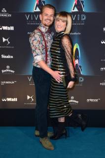 Isabell Horn with friend Jens Ackermann at the world premiere of the new Friedrichstadtpalast Show VIVID Grand Show in Berlin on 11 10 2018