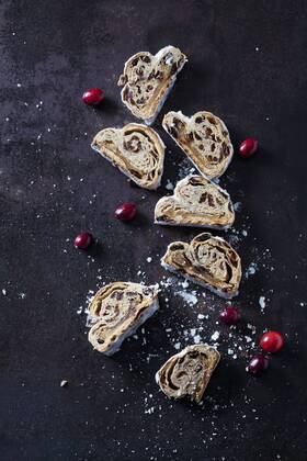 Sliced Christmas Stollen with icing sugar  CSF28495