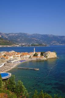 Old town with city beach Budva Adriatic coast Montenegro Europe Copyright: imageBROKER/MartinxSiepmann iblman04786248