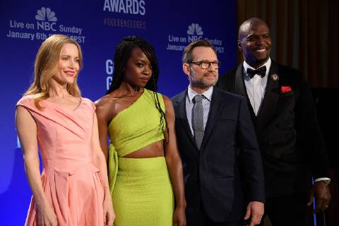 December 6, 2018 - Beverly Hills, California, U.S - LESLIE MANN, TERRY CREWS, DANAI GURIRA, CHRISTIAN SLATER at the 76th annual Golden Globe Awards nominations from the Beverly Hilton Hotel. The 76th Golden Globes are set to air on NBC on January 6, 2019. Beverly Hills U.S. - ZUMAp124 20181206_zaa_p124_014 Copyright: xHfpa Poolx