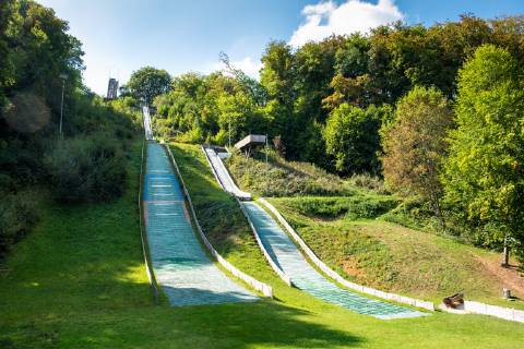 Ski jumping hill Koenigsbronn in summer Ski jumping hill Koenigsbronn in Germany in summer Königsbronn Germany