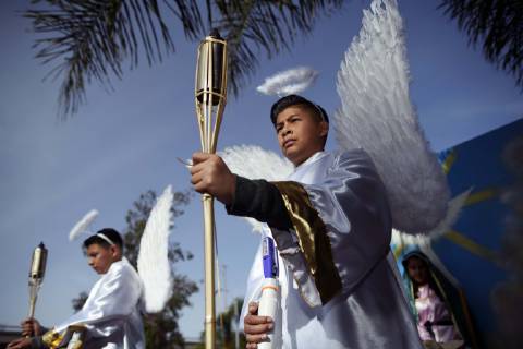December 9, 2018 - Los Angeles, California, United States - People take part in the 87th Annual Procession and Mass in honor of Our Lady of Guadalupe in Los Angeles, California on December 9, 2018. The Catholic procession is the oldest religious procession in Los Angeles and celebrates the apparition of the Virgin Mary in Mexico in 1531. Los Angeles United States  - ZUMAn230 20181209_zaa_n230_552 Copyright: xRonenxTivonyx