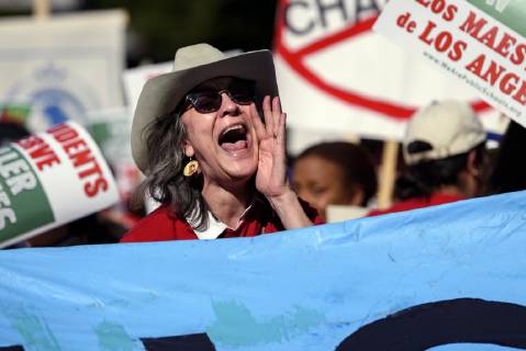 December 15, 2018 - Los Angeles, California, United States - Teachers and supporters of public education march against education funding cuts during the March for Public Education in Los Angeles, California on December 15, 2018. The rally, organized by United Teachers Los Angeles, drew thousands of educators who demanded wage increases and smaller class sizes. Los Angeles United States  - ZUMAn230 20181215_zaa_n230_881 Copyright: xRonenxTivonyx