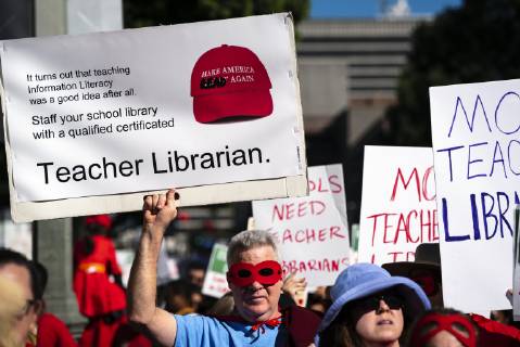 December 15, 2018 - Los Angeles, California, United States - Teachers and supporters of public education march against education funding cuts during the March for Public Education in Los Angeles, California on December 15, 2018. The rally, organized by United Teachers Los Angeles, drew thousands of educators who demanded wage increases and smaller class sizes. Los Angeles United States  - ZUMAn230 20181215_zaa_n230_885 Copyright: xRonenxTivonyx