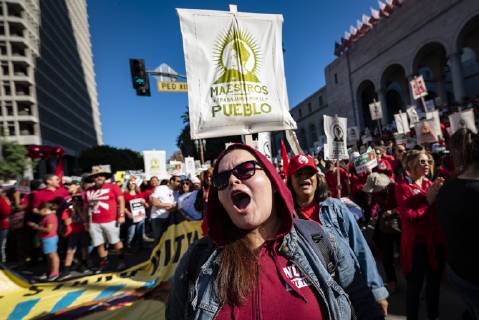 December 15, 2018 - Los Angeles, California, United States - Teachers and supporters of public education march against education funding cuts during the March for Public Education in Los Angeles, California on December 15, 2018. The rally, organized by United Teachers Los Angeles, drew thousands of educators who demanded wage increases and smaller class sizes. Los Angeles United States  - ZUMAn230 20181215_zaa_n230_886 Copyright: xRonenxTivonyx