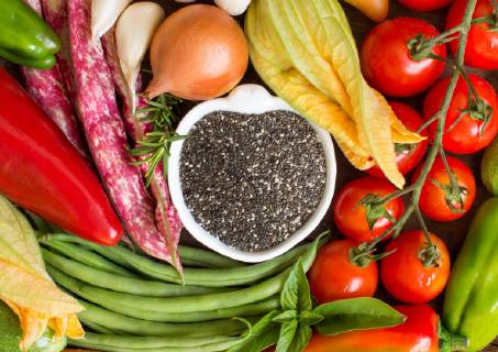  Raw chia seeds in bowl and vegetables  Copyright: xkatrinshinex Panthermedia18984587