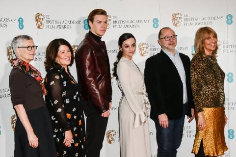 Alison Thompson, Pippa Harris, Will Poulter, Hayley Squires, Marc Samuelson and Jane Lush attend the EE BAFTA Film Awards Nominations Announcement at the Princess Anne Theatre, BAFTA in London. JANUARY 9th 2019  SLIx1980