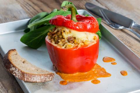  baked stuffed peppers with meat sauce and cheese  Copyright: x8vfanPx Panthermedia13848955