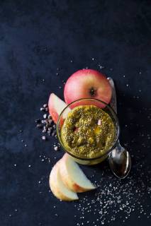 Dessert of chia seeds, chocolate, cacao nibs and apple  CSF28606