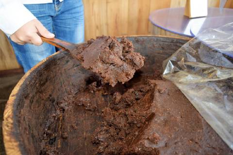 Traditional soybean miso Traditional soybean miso is sold at the shop of local manufacturer Noda Miso Co. in Toyota, Aichi Prefecture, on Nov. 13, 2018. 