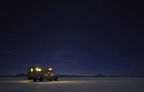 Bolivia, Salar de Uyuni, camper on salt lake under starry sky property released  SSCF00070