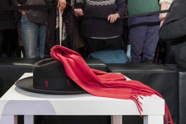 The obligatory hat and red scarf of the retiring festival director Dieter Kosslick at RadioEins Berlinale Nighttalk from the XXLounge on the occasion of the 69 Berlin International Film Festival 69 Berlin International Film Festival