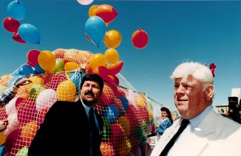 October 20, 2012 - Davenport, Iowa, U.S. - With a backdrop of ballons ready to be released Iowa Gov. Terry Branstad and John Connelly launched riverboat gambling. Monday, April 1, 1991. Davenport U.S. - ZUMAq30_ 20121020_zaf_q30_056 Copyright: xQuad-CityxTimesxArchivesx