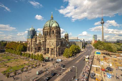 Germany, Berlin, Museumsinsel with Berlin Cathedral and Berlin TV Tower in the background  TAMF01111