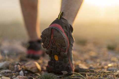Close-up of feet of a hiker model released Symbolfoto  AFVF01891