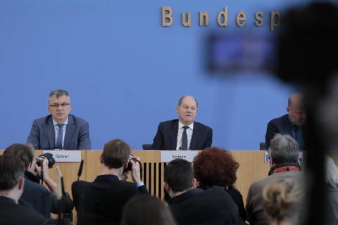 State Secretary Werner Gatzer BMF Federal Minister of Finance Olaf Scholz Germany Berlin Federal Press Conference Topic Budget 2019 Key Figures 2020 and Financial Plan to 2023 20 03 2019
