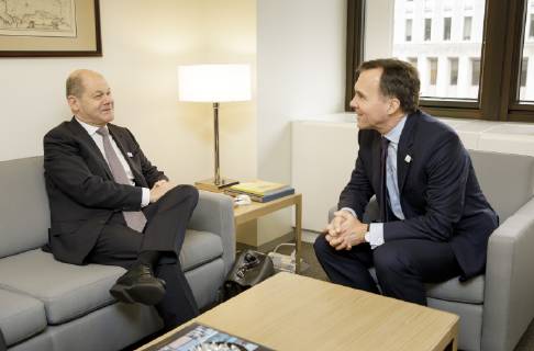 Federal Finance Minister Olaf Scholz SPD meets Bill Morneau Finance Minister of Canada Federal Finance Minister Scholz attends IMF Spring Conference in Washington 11 04 2019 Washington USA Copyright: xThomasxImo photothek.netx