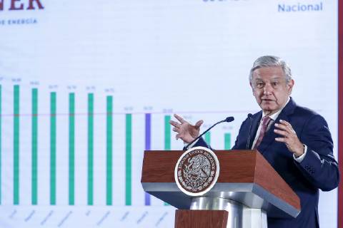 April 15 2019 EUM20190415NAC01 JPG MEXICO CITY PresidencyPresidencyAMLO President Andres Manuel Lopez Obrador during his Mananera conference this Monday, April 15, 2019 at Palacio Nacional Foto Agencia EL UNIVERSALDiego Simon SanchezRDB  - ZUMAu78_ 20190415_zaf_u78_010 Copyright: xElxUniversalx