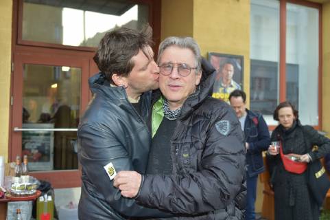 Film premiere when flying traumas Sebastin Schwarz Michael child at the premiere when flying traumas directors booth of Katharina Nagel in Achtung Berlin in Berlin on 16 04 2019 APP
