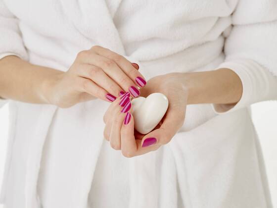 Young woman, hands with varnished nails and soap model released Symbolfoto property released  RORF01758
