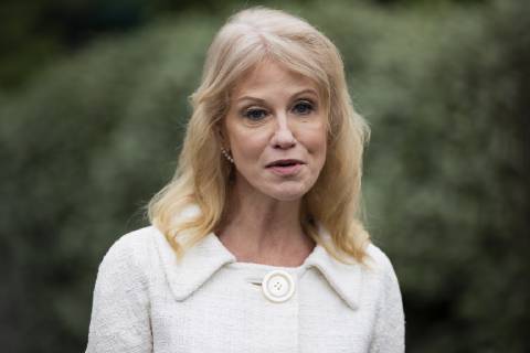 May 1, 2019 - Washington, District of Columbia, U.S. - Kellyanne Conway, counselor to United States President Donald Trump, speaks with members of the media on the West Wing driveway at the White House in Washington, D.C. on May 1, 2019. Credit: CNP Washington U.S. - ZUMAs152 20190501_zaa_s152_021 Copyright: xAlexxEdelmanx