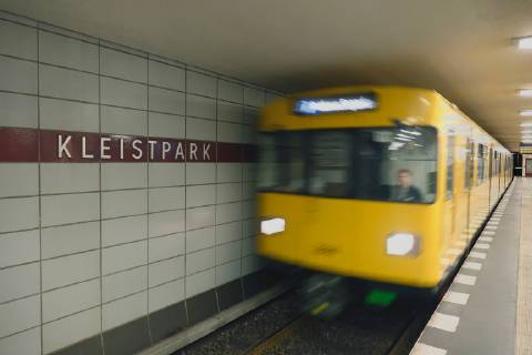 Subway at Kleistpark Subway at Kleistpark 30 04 2019 Schöneberg Berlin A subway travels to the subway station Kleistpark