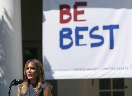 First lady Melania Trump speaks during the anniversary celebration of the BeBest campaign, an initiative advocating against cyberbullying and drug use. Copyright: xChrisxKleponisx