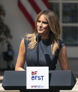 First lady Melania Trump speaks during the anniversary celebration of the BeBest campaign, an initiative advocating against cyberbullying and drug use. Copyright: xChrisxKleponisx