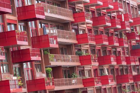 Red residential complex at the locomotive depot in Berlin Schöneberg