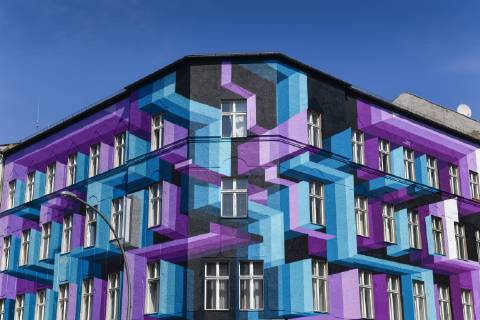 Colorfully painted house, Bülowstraße, Schoeneberg, Berlin, Germany