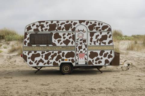 FRANCE Caravan on the beach at Arles, Camargue, France  1260961 JeanxE.xRoche